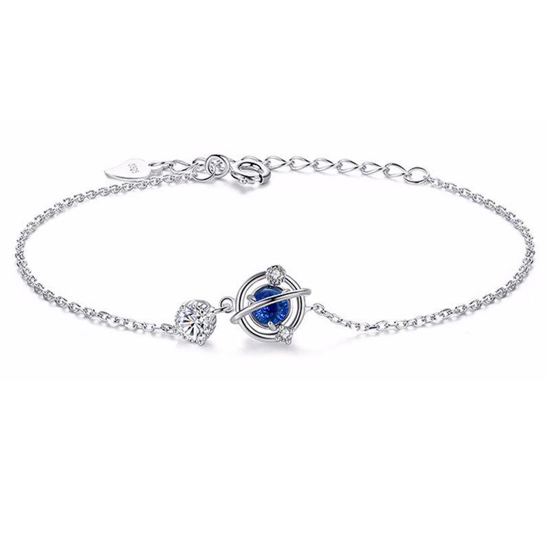 

Женский браслет из синего стекла с блестящими бриллиантами в виде планет - Ювелирное изделие со звездным дизайном, Идеальный подарок на День святого Валентина