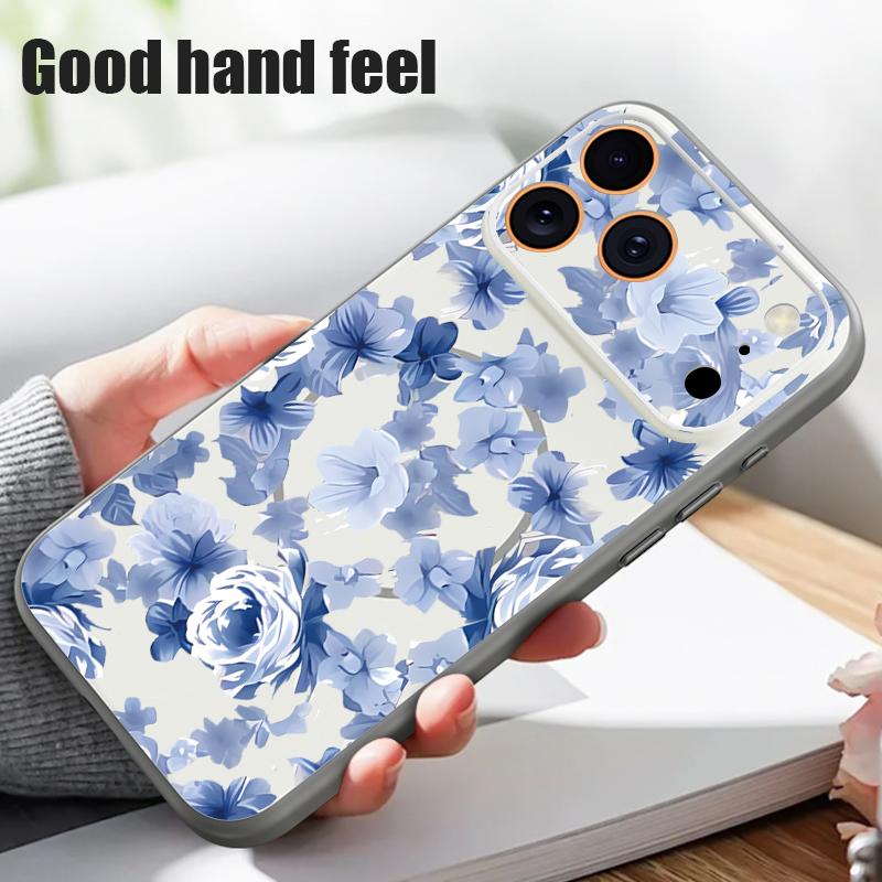 Magnetisch Für Magsafe Hülle Für iPhone 17 Pro Max Blau Rose Blumen Muster Hautgefühl Abdeckung Für iPhone 16 15 14 13 Pro Max