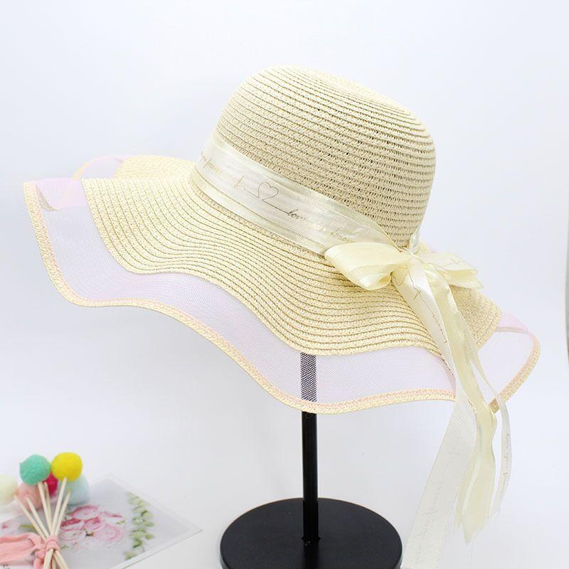 Hat Women'S Summer Sunscreen Sunshade Big Brim Mesh Straw Hat Travel Sun Hat Seaside Versatile Vacation Beach Hat
