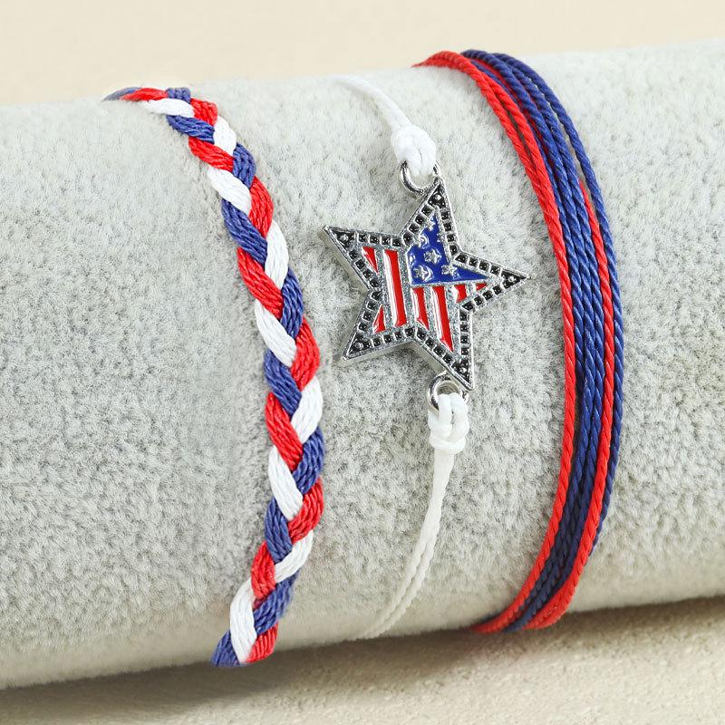 American Independence Day Red, White & Blue Star Woven Bracelet