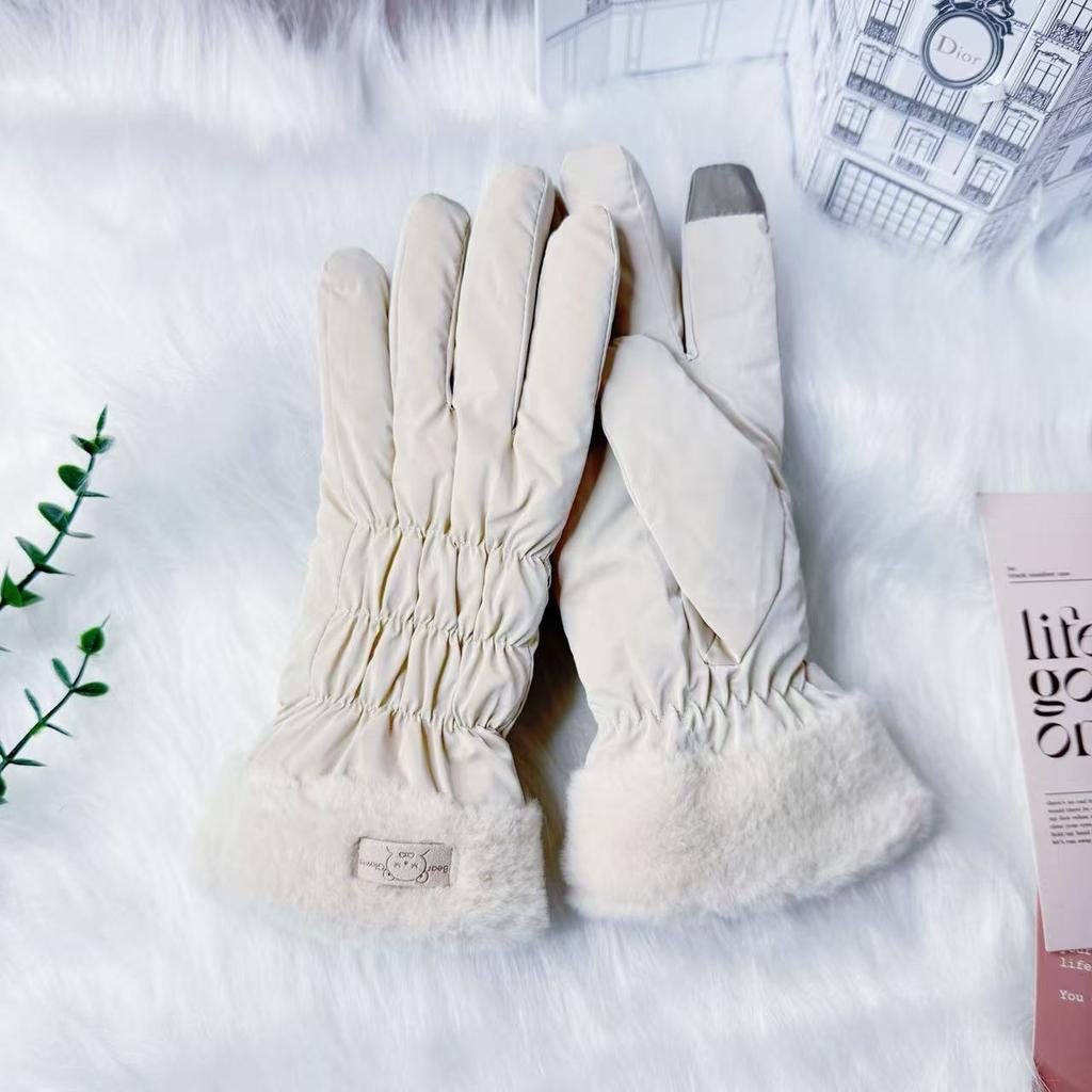 Gloves Winter Women's Warm Korean Version Cute Touch Screen Riding Electric Car Cold-proof Velvet Thickened Windproof Gloves