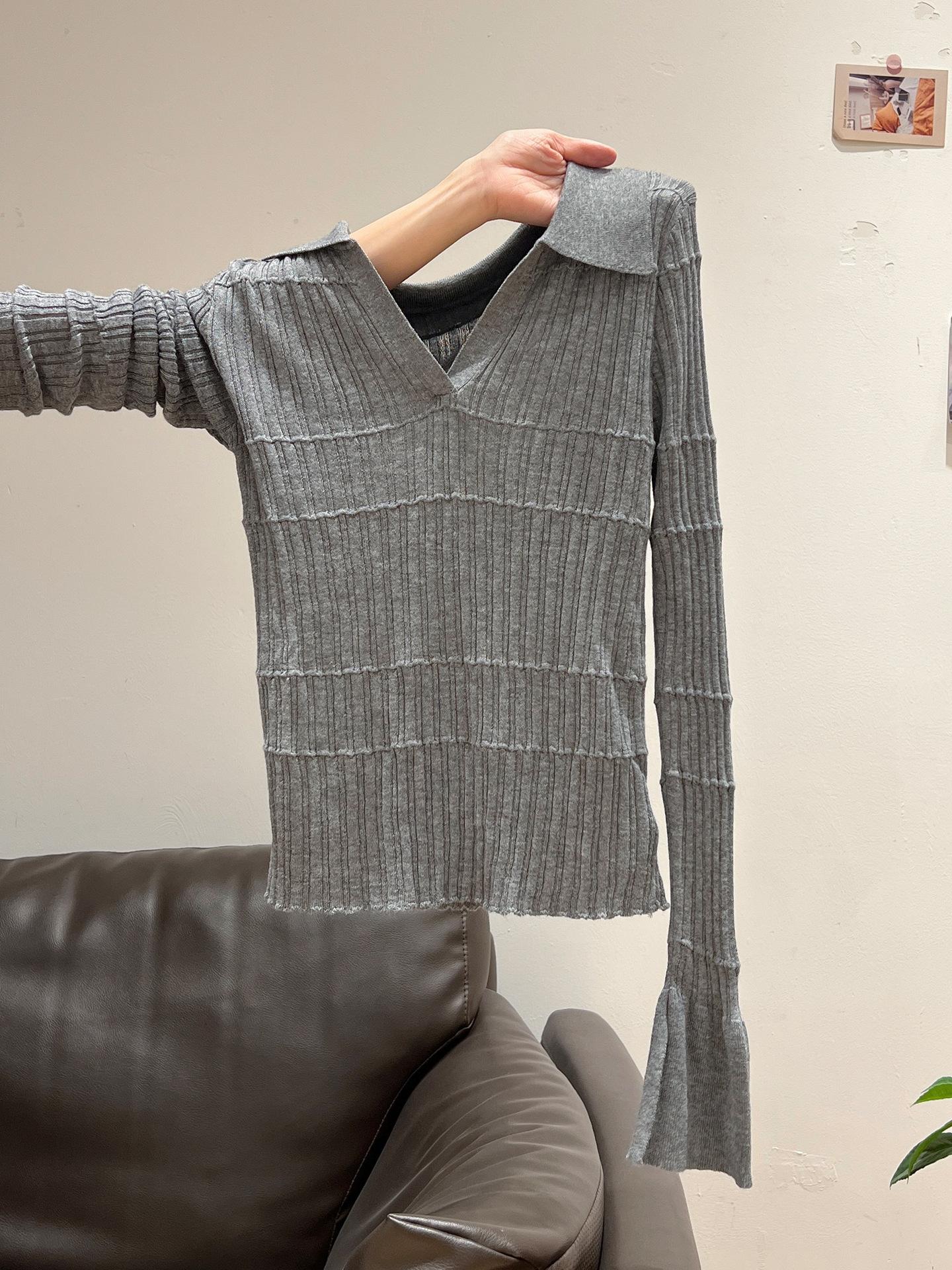 

Purple polo lapel design long-sleeved bottomed knitted sweater women s inner early autumn chic age-reducing XL