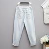 High Waist Loose Women's Denim Jeans Tear Hole Nine Points Summer Thin Autumn Wear Dad Harlan Pants Cotton Polyester Blend