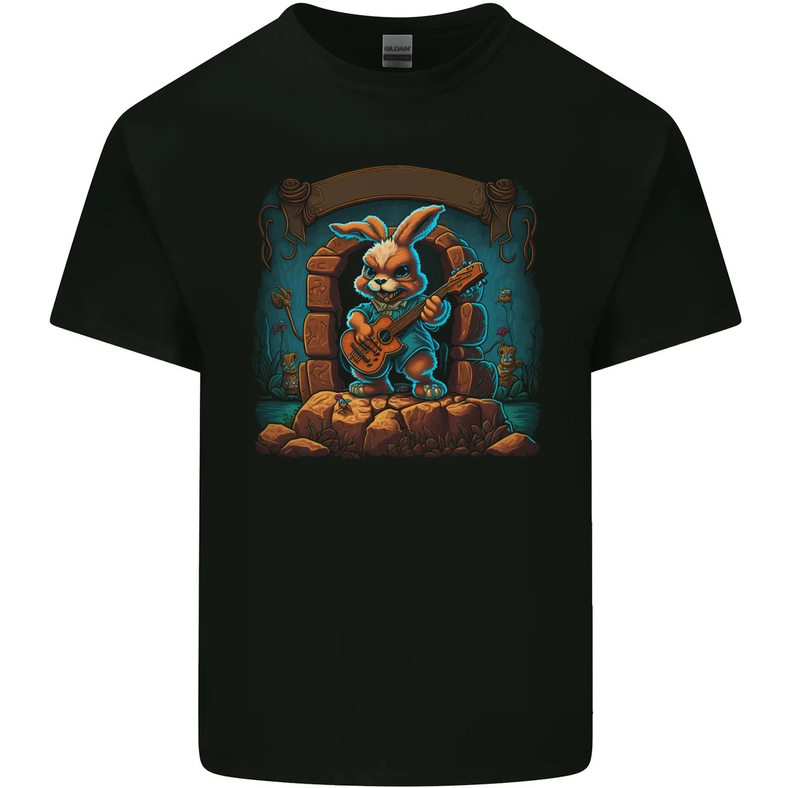 A Fierce Rabbit Playing the Guitar Rock Music Kids T-Shirt Childrens 4XL