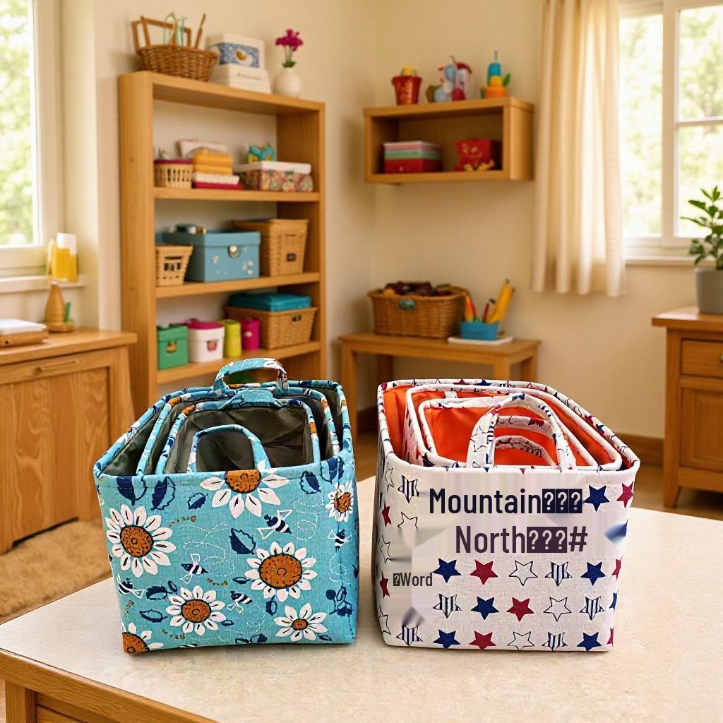 

Set of Three Hemp Cotton Cloth Baskets for Underwear, Snacks, and Clothes Storage Sky Blue Sunflower