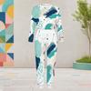 Women Plus Size Blue Beige Round Neck Long Sleeve Tie Dye Printed Two Piece Set Cuffed Tops Pants With Pockets