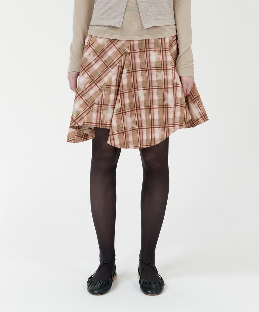 Gyeong Draped Skirt_Brown Check