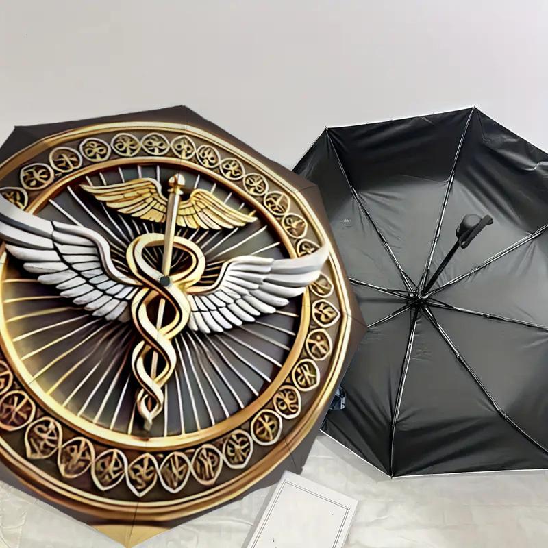 1PC Caduceus Symbol Automatic Open/Close Umbrella with Windproof, 8-Rib Sturdy Canopy, Durable Ribs, Fashionable Design, 1316A