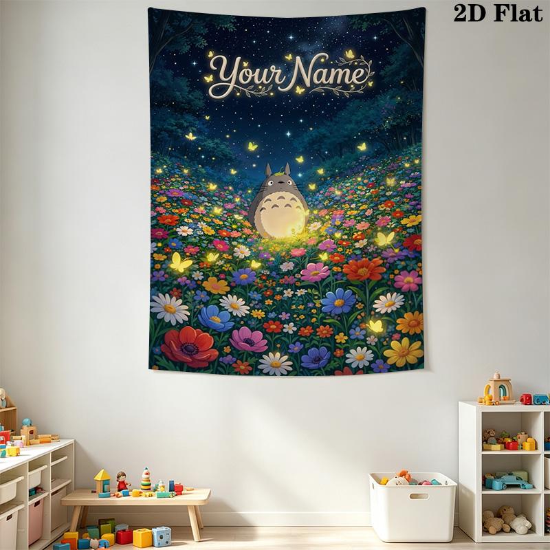 Name Custom Anime-Totoros Wall Tapestry Aesthetic Wall Hanging Printed Fabric Blanket Decorative Tapestries for Bedroom Living Room Home Decor