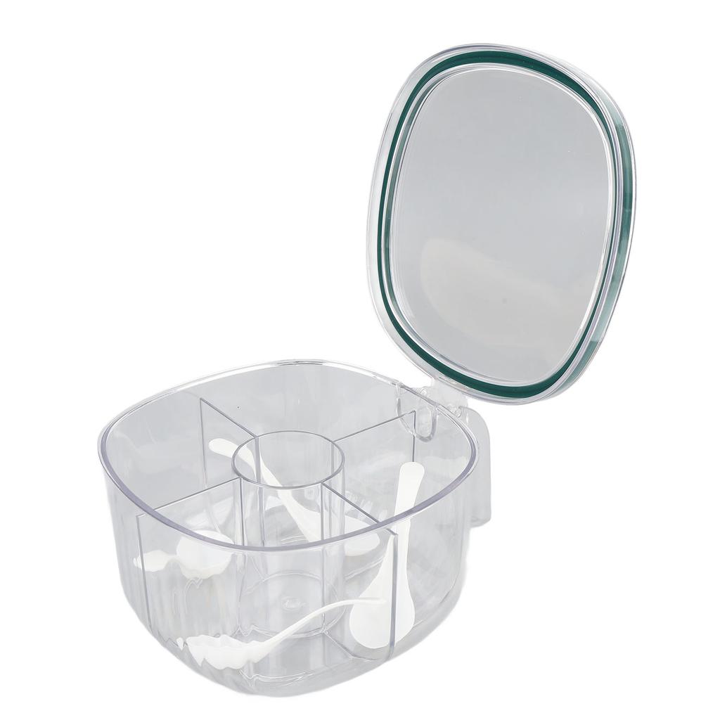 4 Compartments Seasoning Box Plastic Clear Sealed Kitchen Storage Containers with Lid for Home Cafes