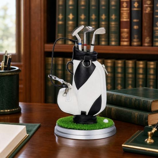 Golf Pen Holder Set, Mini Golf Bag Desk Organizer with 3 Golf Club Pens, Novelty Office Decor for Men, Business Gift