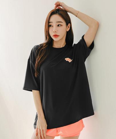 Tyubeuteuli Women'S Basic Loose Fit Short Sleeve Rash Guard B604 Black