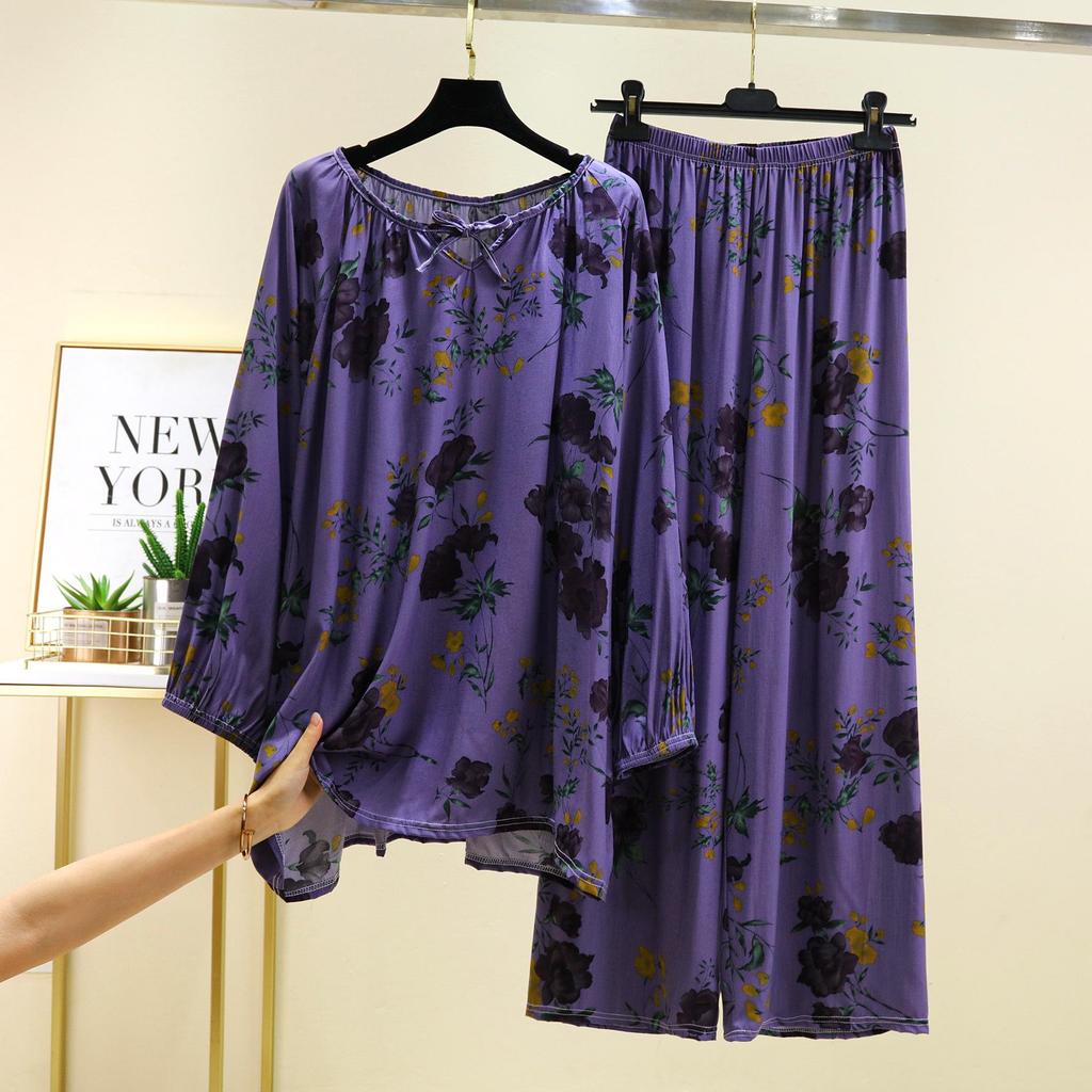 Letnia odzież domowa w kwiaty 2025: Luźne, swobodne spodnie do spania w stylu retro i top w dużym rozmiarze