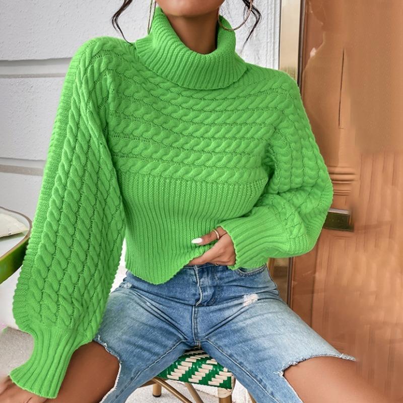 Autumn and Winter Turtleneck Pullover Long-sleeved Sweater Women's Twist Thread Solid Color Knitted Sweater Top