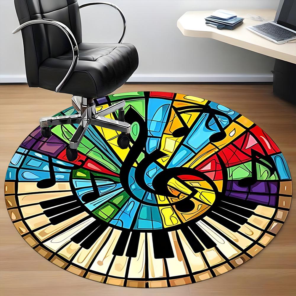 1pc Music Notes Office Round Area Rug,  Mat Suitable ForOffice, Under Office Chairs Bedroom Living Room Home Decor, Room Deco