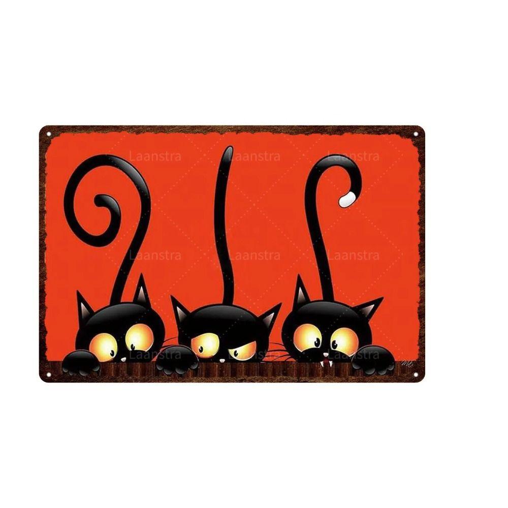Metal Sign Halloween Cats Pumpkins Wall Decor 20x30 Cm