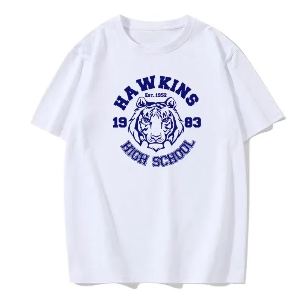 Hawkins High School Funny Printed T-Shirts Men Fashion Casual Clothing Loose Oversized Short Sleeve Street Tiger Graphic Tshirts