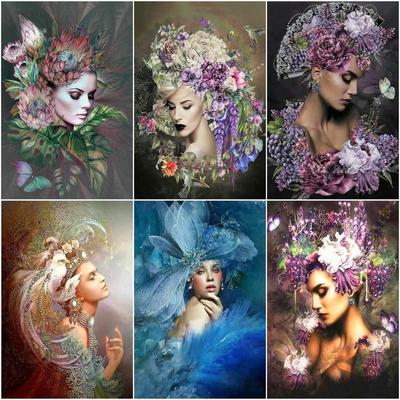 5D DIY Diamond Painting Woman Diamond Embroidery Mosaic Portrait Flower Picture Of Rhinestones Home Decor Gift
