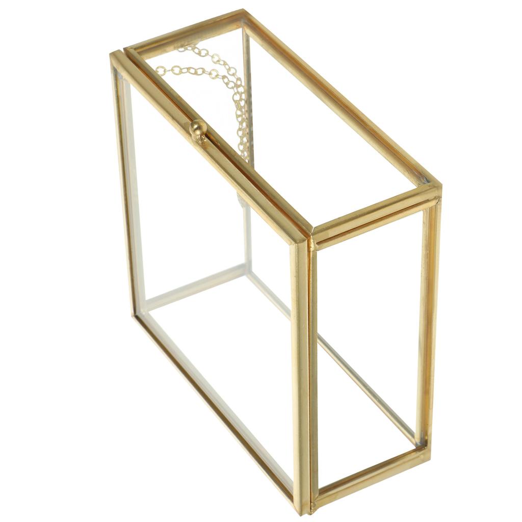 Glass Jewelry Holder Alloy Case Clear Display Jewelry Organizer Retro Style Trinket Box for Home Use Trinket Box with Lid