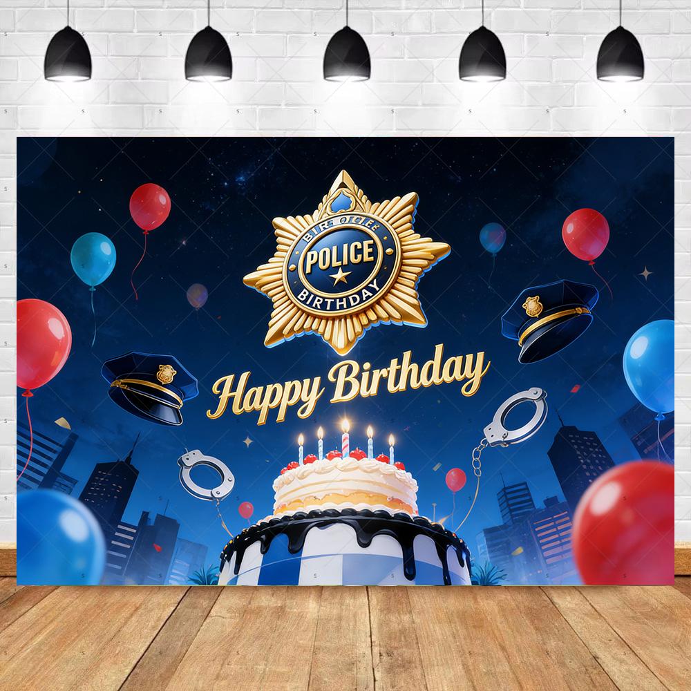 Cartoon Police Backdrop Police Station Car Background Banner Kid Birthday Party Decoration Baby Shower Supplies Photography Prop