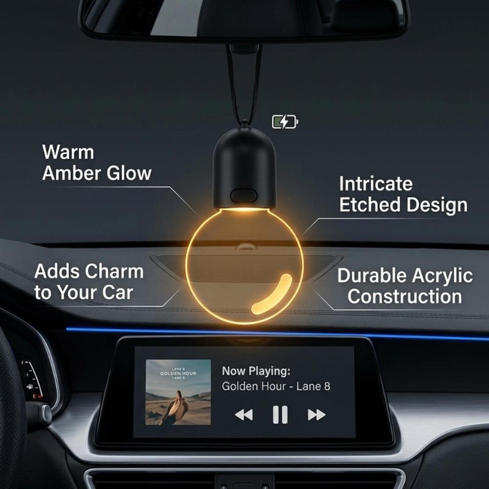 Acrylic LED Light Bulb Car Pendant Auto Rearview Mirror Hanging Ornament USB Charger Motion Activated Interior Styling Charms