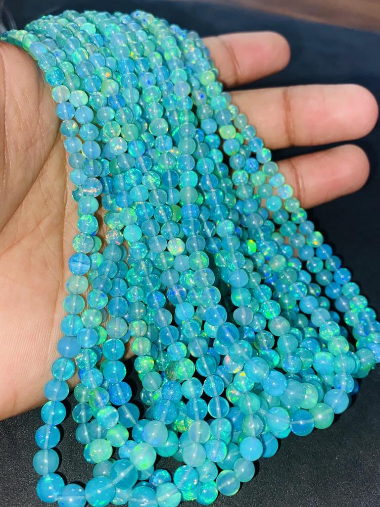 Transparent Fire Base Ethiopian Opal Balls Beads, Blue Opal Beads, Healing Stone Beads.