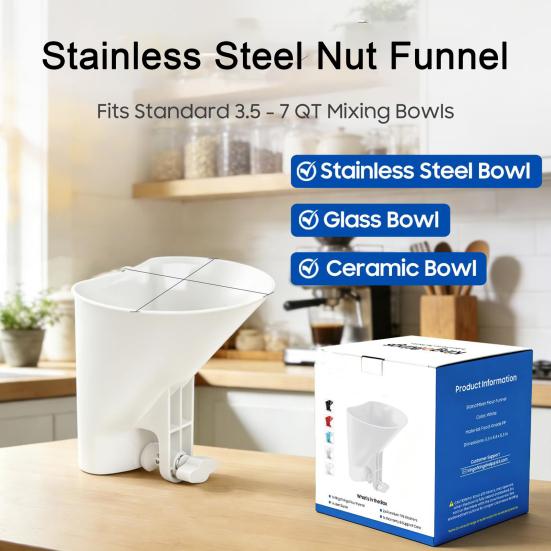 Adjustable Flour Funnel for Stand Mixer Bowls Wide-Mouth Pouring Attachment for KitchenAid & Most 3.5-7Qt Bowls Mess-Free Ingredient Adding Baking