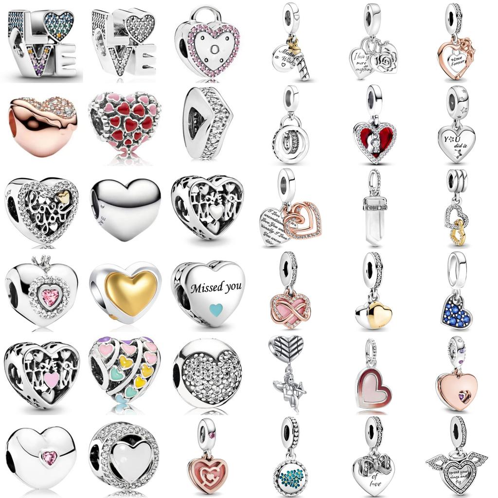 NEW 925 Silver Charm Fit Original Bracelet Accessories Women Jewelry Love Series Cupid Pink Heart Rose