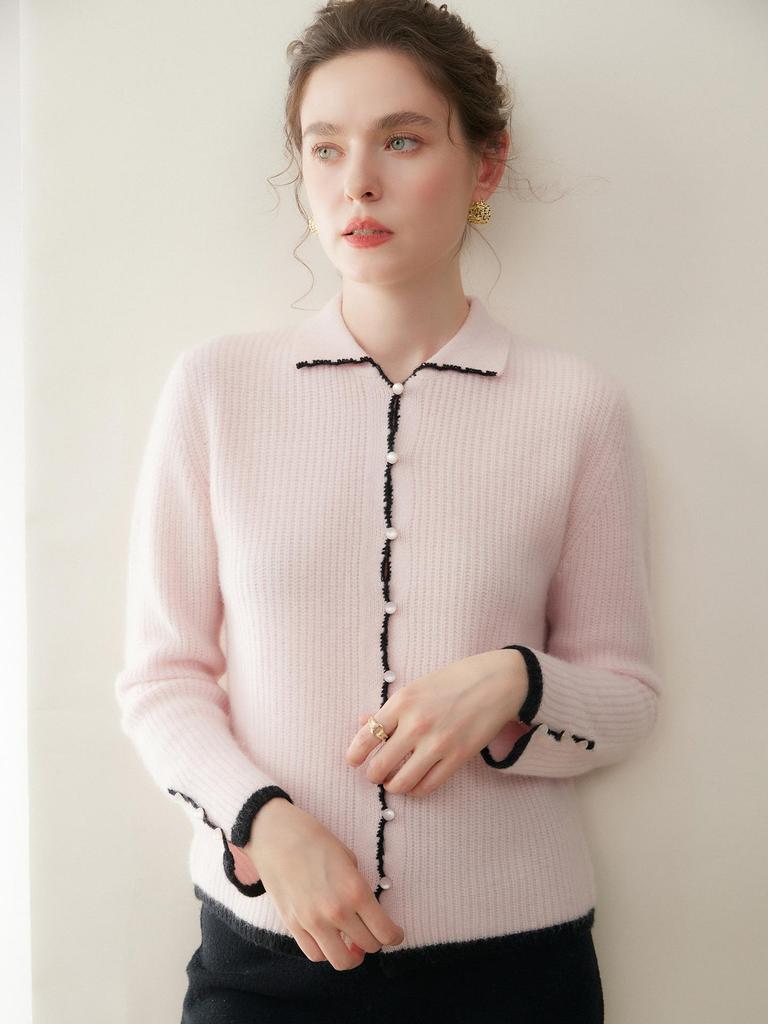 Elegant French Hand-Crocheted Cashmere Lapel Knitwear - Little Coco Style Women's Top