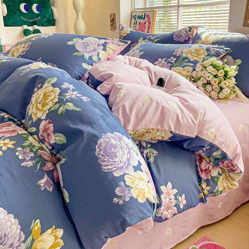 Bedding Four-piece Set Printed Skin-friendly Water Wash Sheets Quilt Cover Pillowcase Set