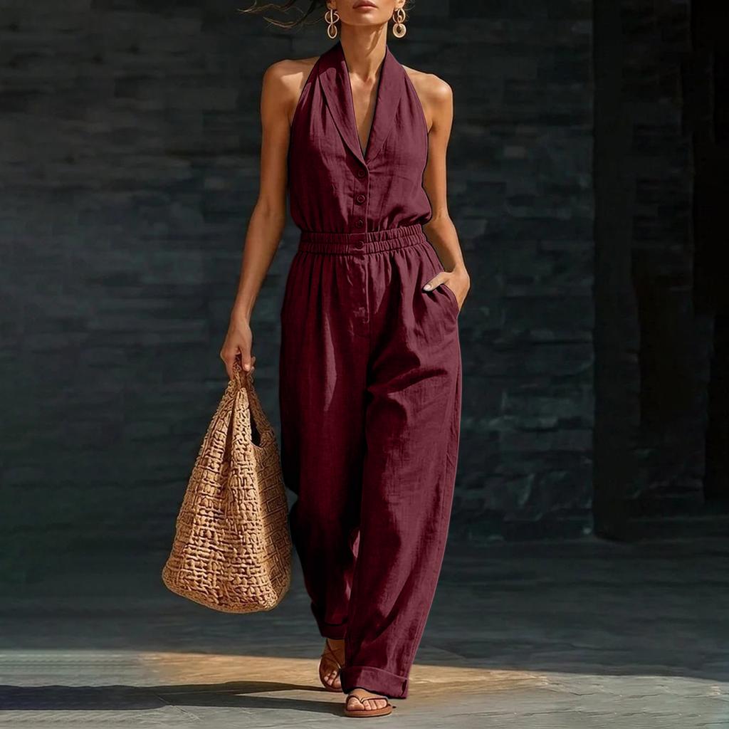Damen Farbe, Eleganter Und Bequemer Ärmelloser Jumpsuit