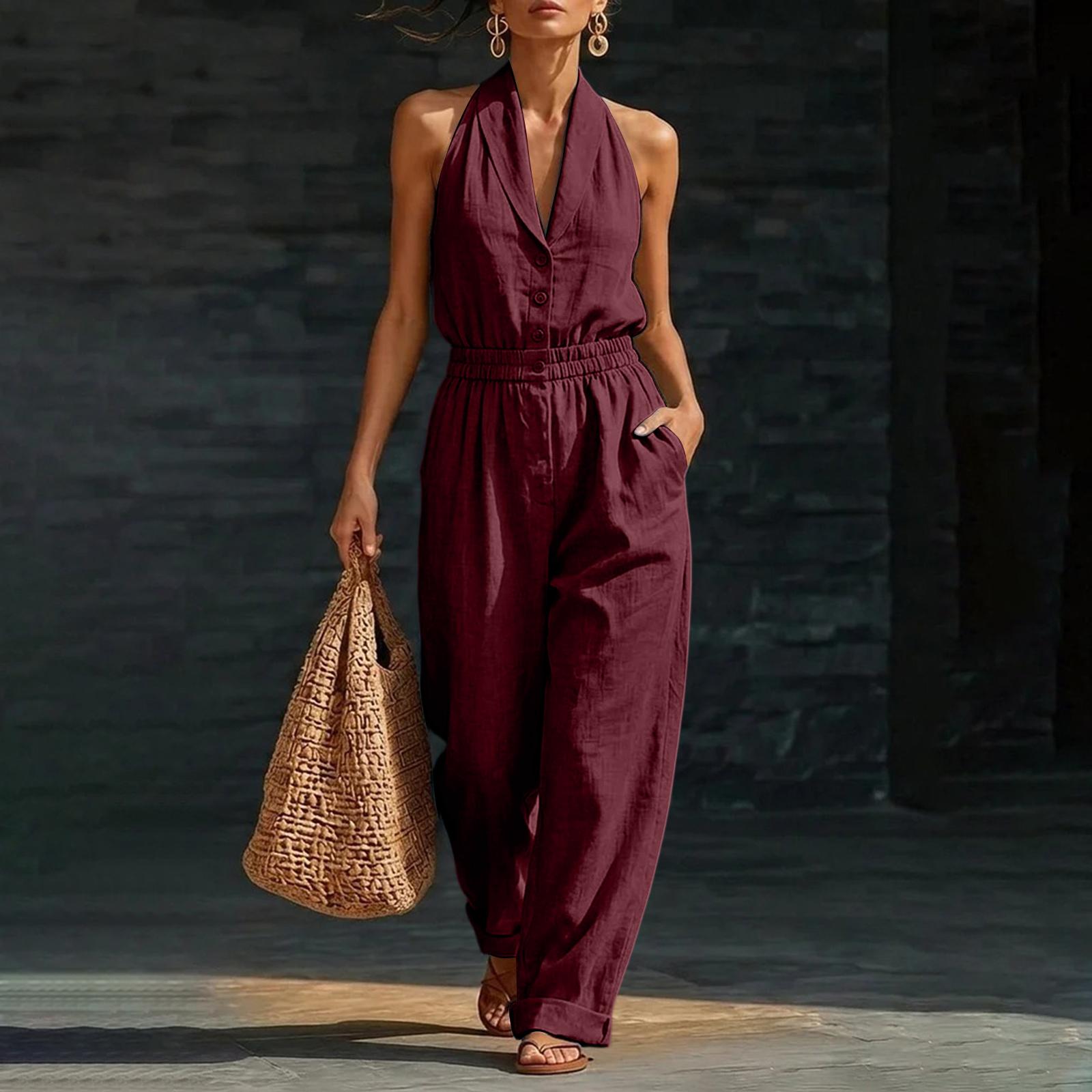 

Women s Color, Elegant And Comfortable Sleeveless Jumpsuit XL винний