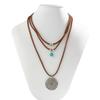 Salircon Boho Multi-layer Korean Velvet Necklace Fashion Geometric Hollow Pattern Metal Pendant Necklace for Women Punk Jewelry