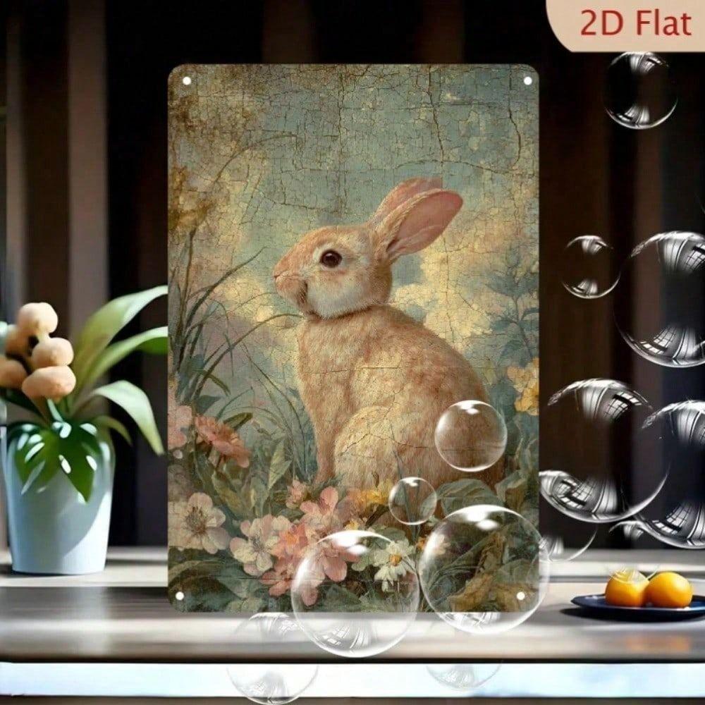 Easter Vintage Metal Poster Wall Art Farmhouse Rabbit Decor
