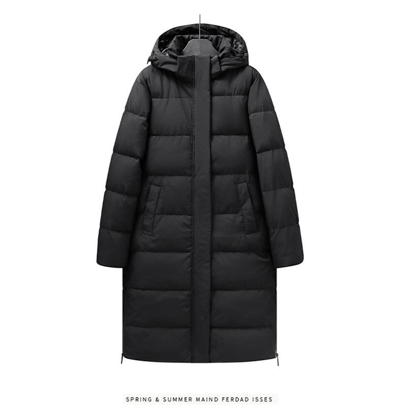 Men's Trendy Winter Long Hooded Down Jacket, Over-the-Knee, White Duck Filling, Unisex Outdoor Warmth Coat.