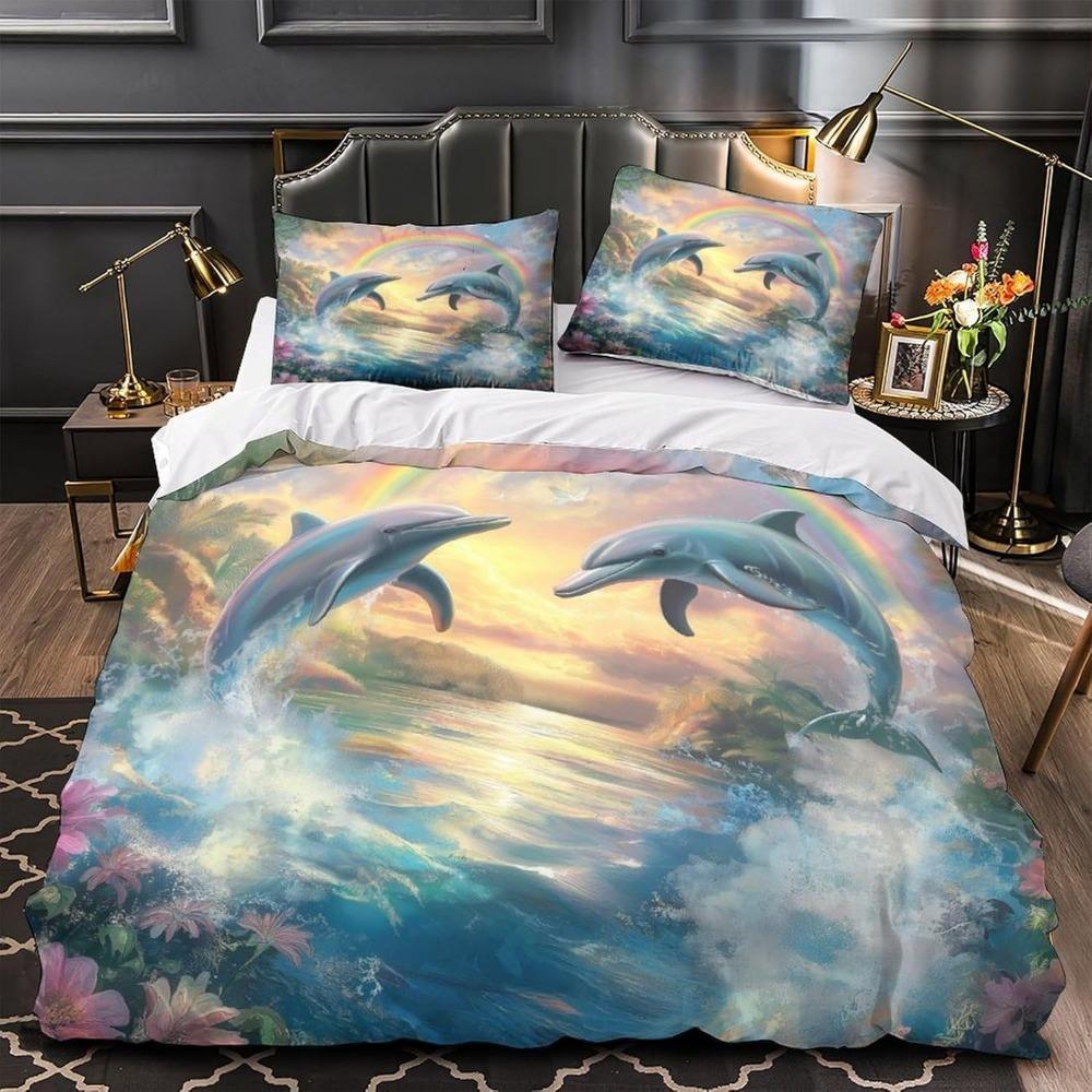CartoonDolphin  Motif Bed Linen,Microfibre Bedding Sets, Children's Bed Linen  for Teenagers  adult  3-Piece Duvet Cover