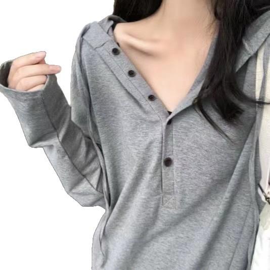 Solid color A-word hooded casual large-size dress European station long-sleeved T-shirt skirt medium and long skirt (fish scale)