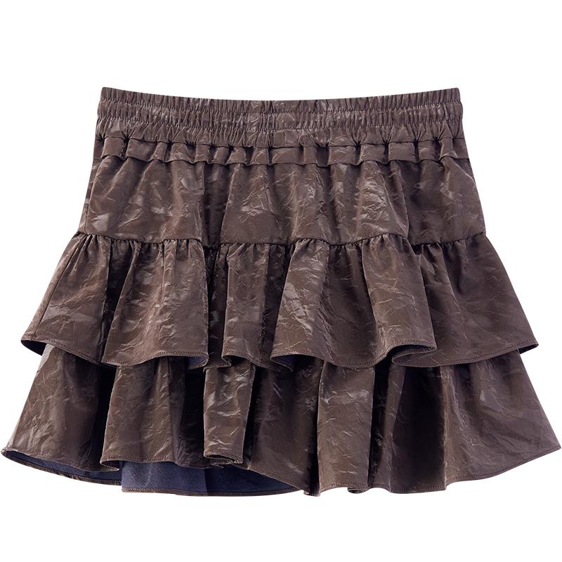 Semir Women s Tiered PU Faux Leather Skirt S
