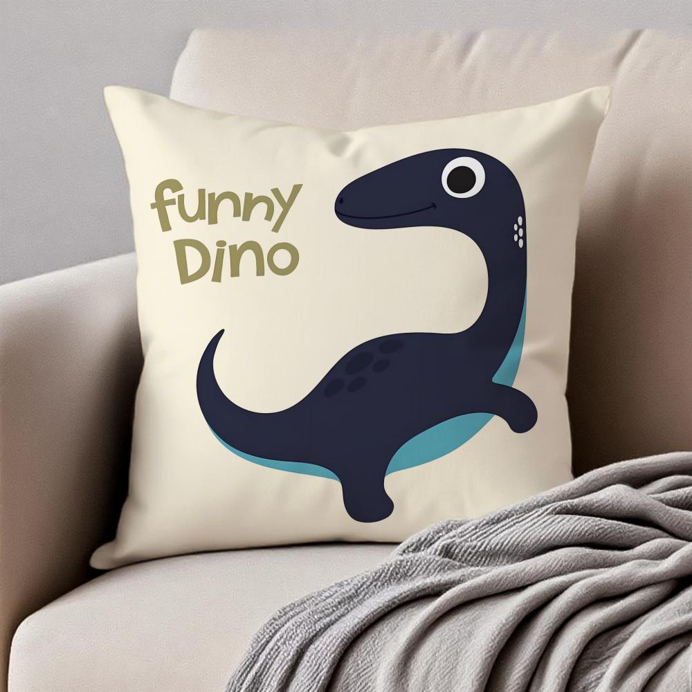 Cute Funny Art Dinosaur Cushion Cover Pillowcase Anti-Dustmite Invisible Zipper Short Plush Sofa Cushion