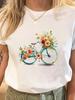 Bike Flower Lovely Watercolor Clothing Print Unisex Fashion Lady Graphic Tee Clothes Short Sleeve T Female Casual Tshirts