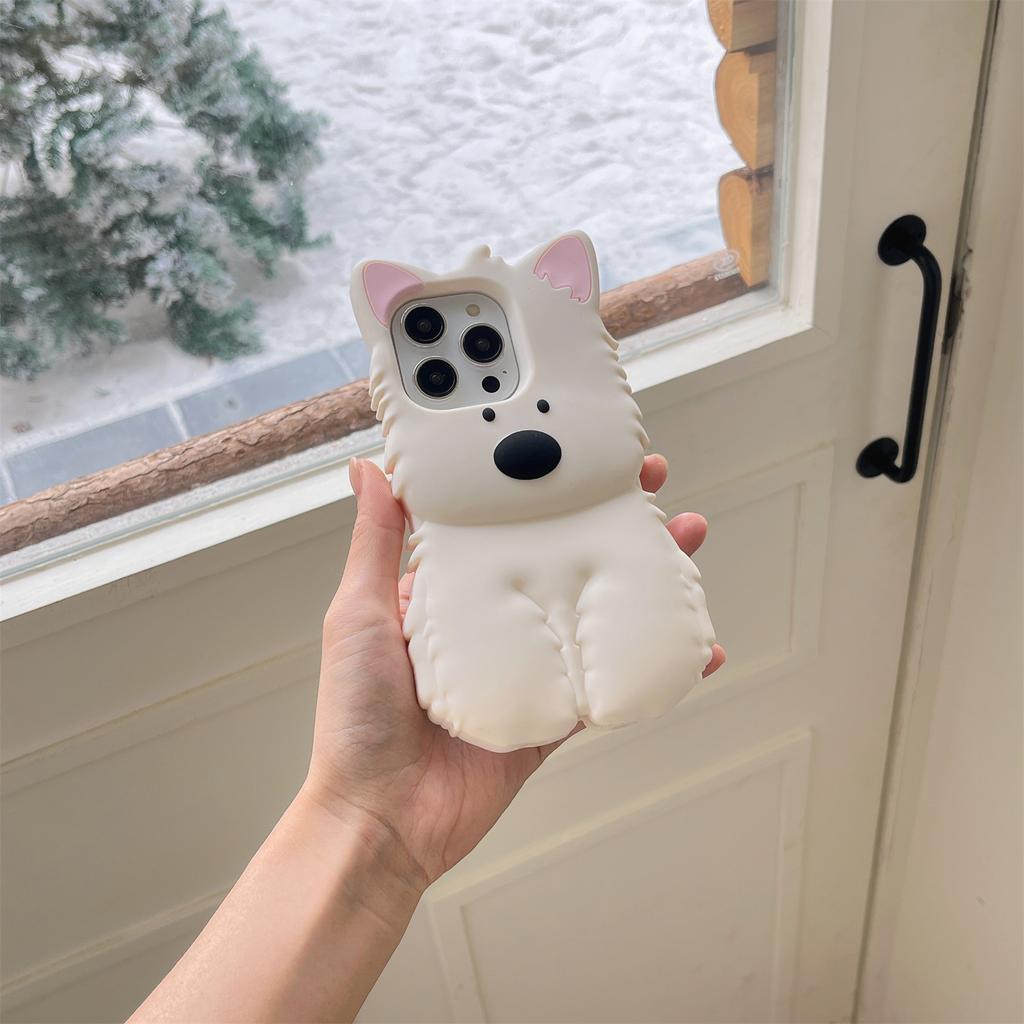 For iPhone 16 Pro Max Silicone Case 3D Highland Terrier Design Shockproof Phone Back Cover