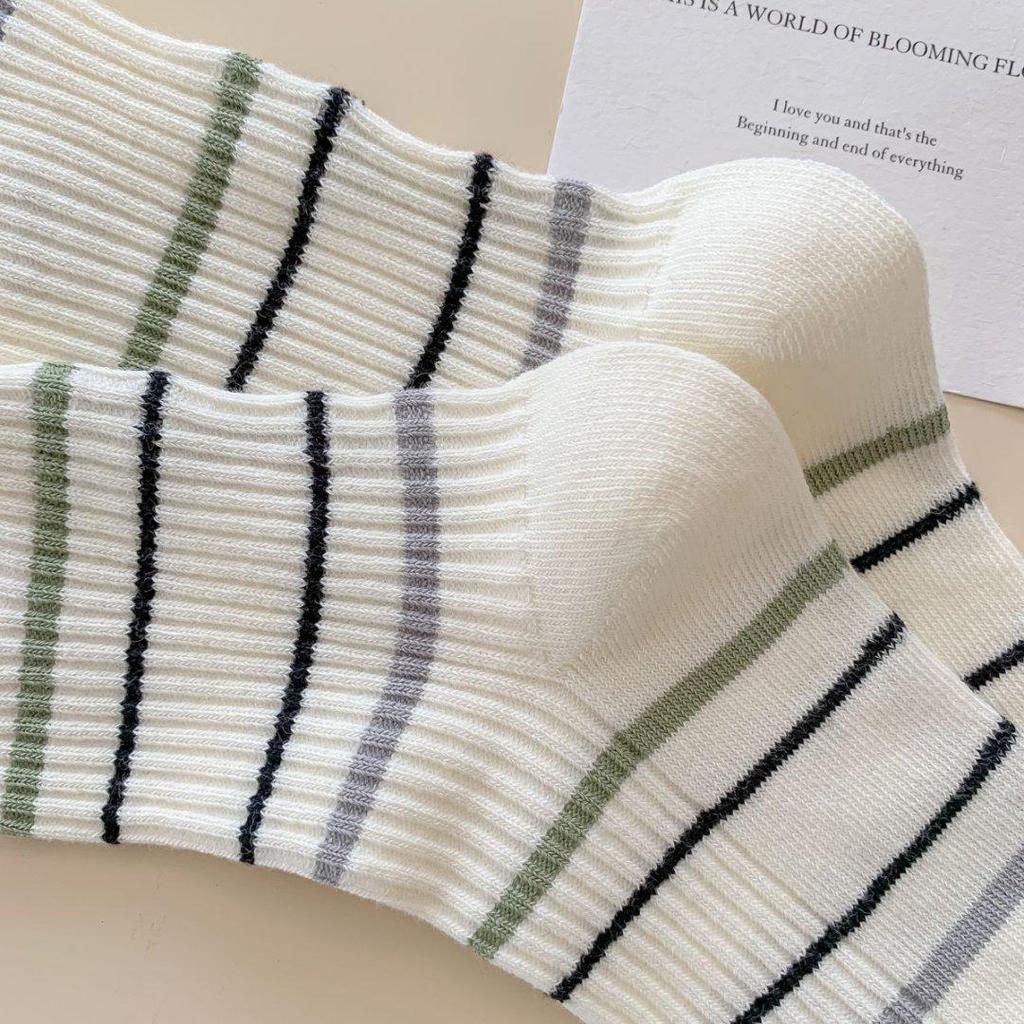 Cartoon Puppy Embroidery Cute Socks Women Autumn and Winter Middle Tube Socks Korean Striped Cotton Knitted Elastic Long Socks