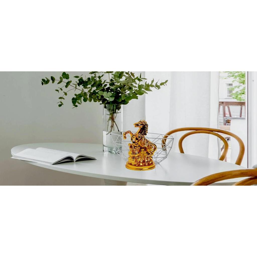 Feng Shui Gold Horse with Uplifted Legs Standing with Wealth Pot || Money & Power || Statue || Showpiece || Vastu || Decorative || Figurine