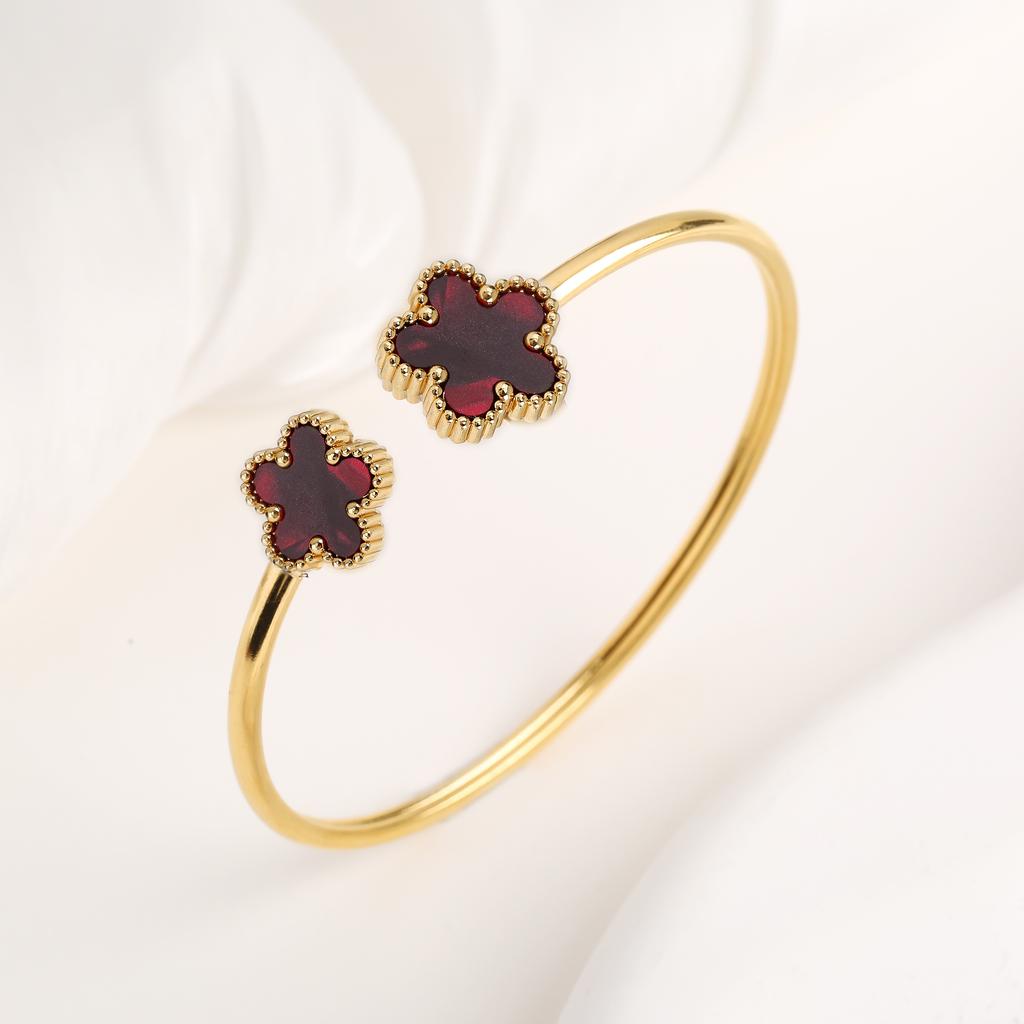New Creative Stainless Steel Five-Leaf Flower Open Bangle Temperament For Woman Party Birthday Zircon Gift Daily Wear Clover