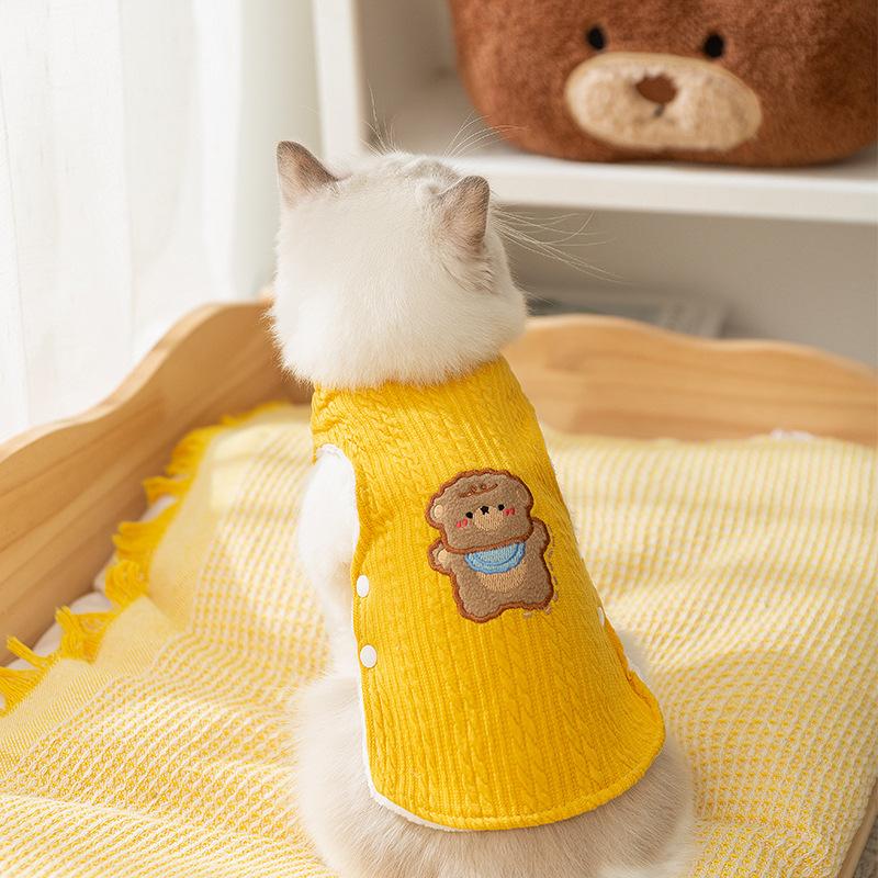 Winter knitted warm double-layer vest autumn and winter thickened vest side open buckle two feet dog pet clothing cat clothes