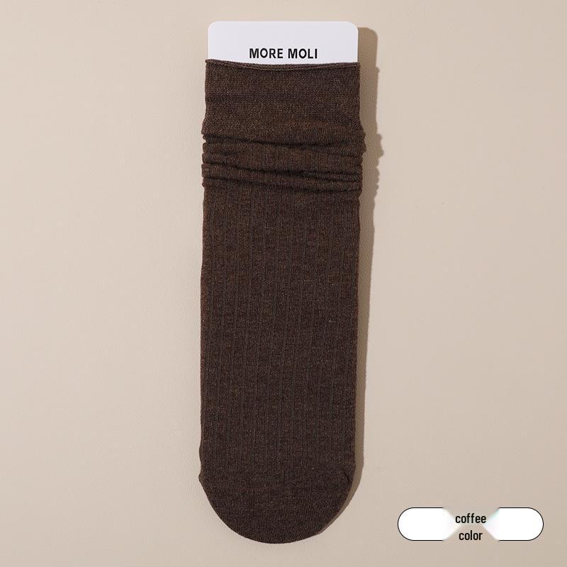 Women's Khaki Chunky Ribbed Slouch Socks - Cotton, Mid-Calf, Antibacterial, Anti-Pilling, Stretchy, and Bone-Free.