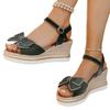 Slope Heel Sandals Women's New Summer Platform Muffin Shoes Round Head Open Toe Fashion Bow Large Size Women's Shoes