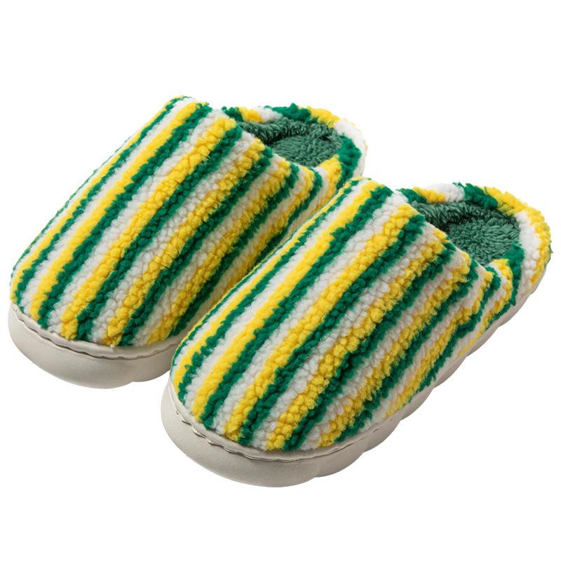 Vertical striped simple wool slippers autumn and winter home warm thick bottom velvet couple outdoor cotton slippers