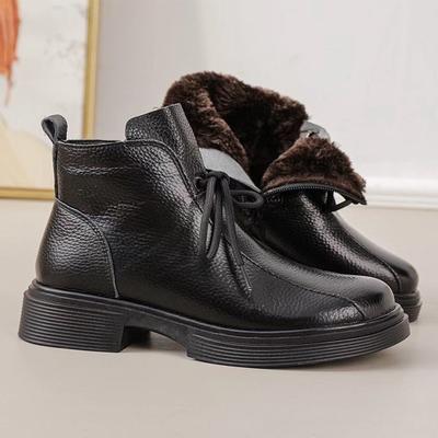 Genuine Leather Winter Shoes Women Snow Boots Warm Plush for Cold Winter Soft Ladies Ankle Boots Black Big Size 41 DX650