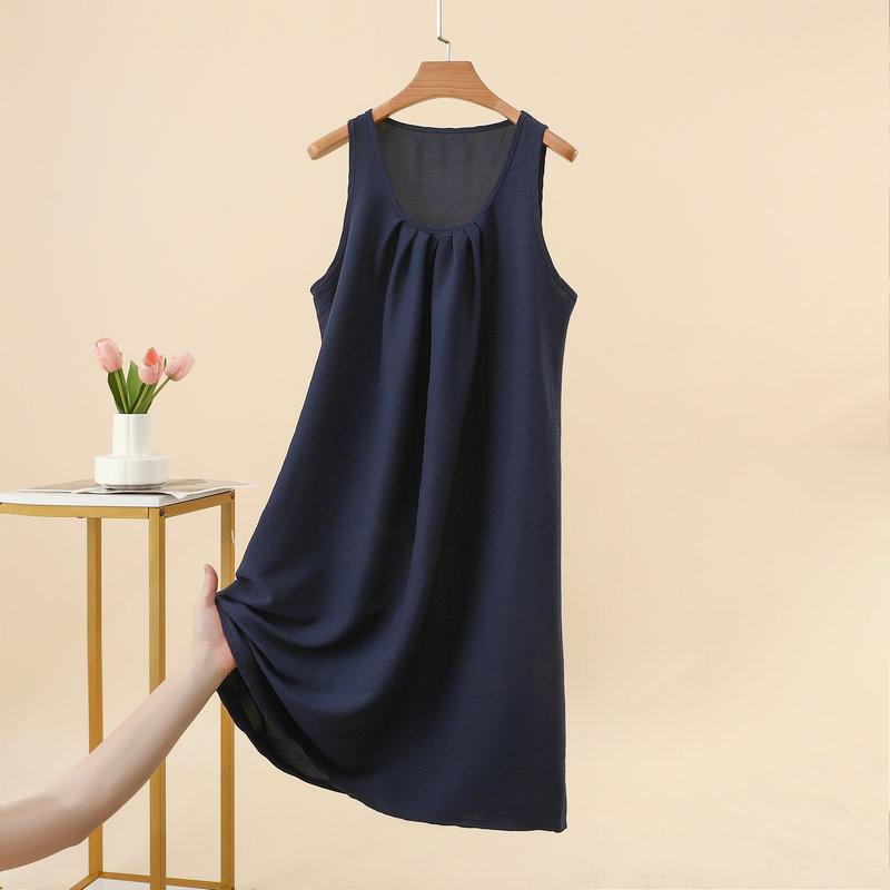 Summer Women's Yunjin Cotton Solid Color Sleeveless Cami Tank Dress Loose Fit Casual Home Nightgown Fashion Daily Outdoor Loungewear Dress